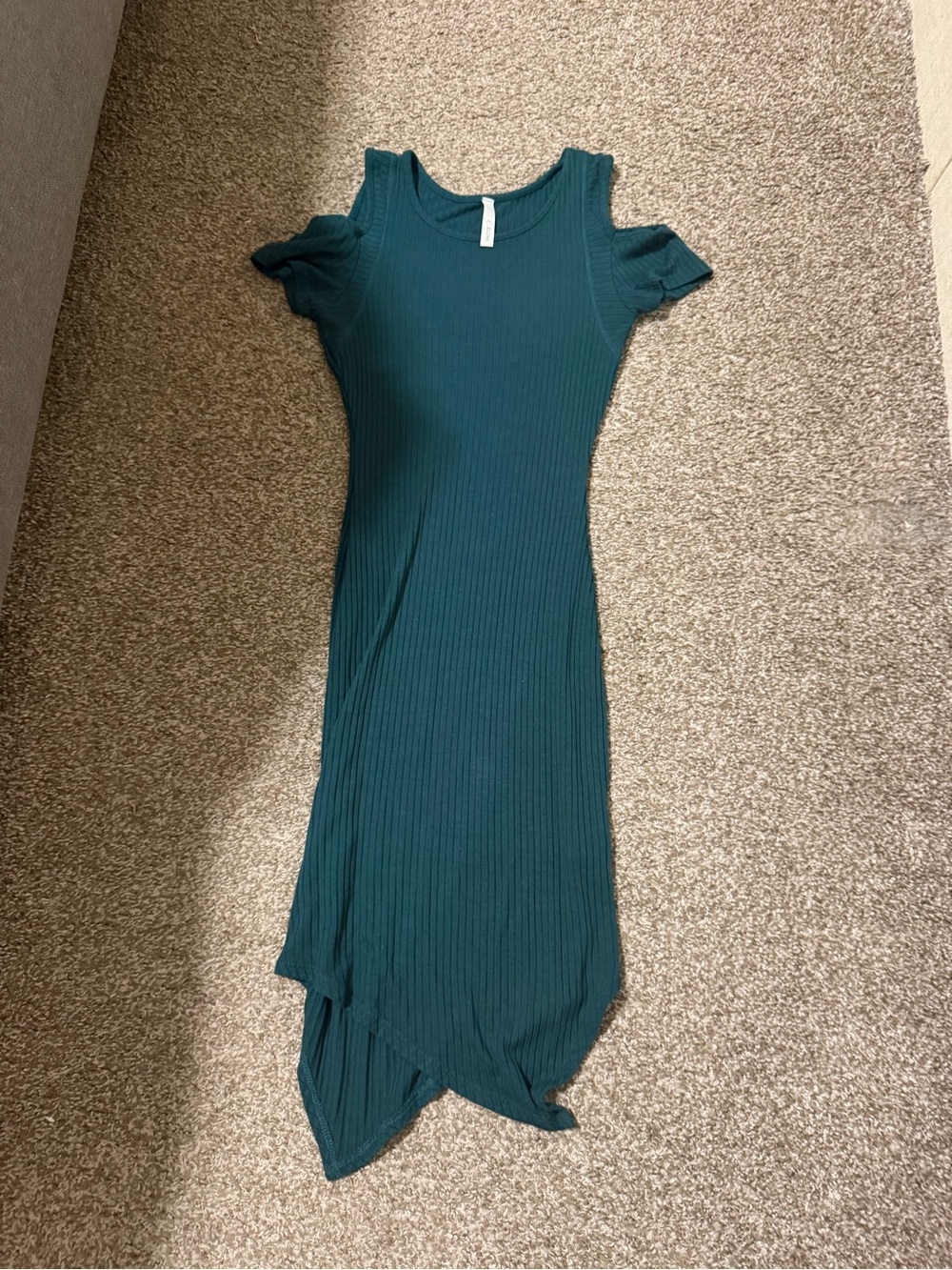 Cold-Shoulder Ribbed Midi Dress in Teal